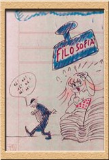 Padre Angelo Arpa raffigurato in una vignetta di Federico Fellini